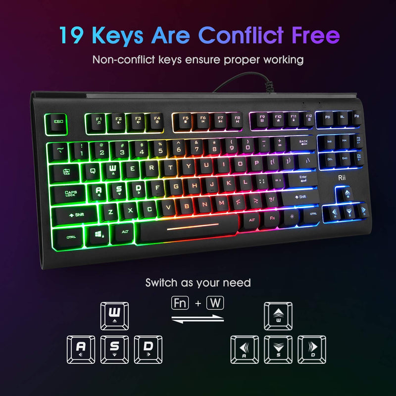 [Australia - AusPower] - Rii Primer RGB Compact Gaming Office Keyboard RK104,Backlight Keyboard,Small 87 Keys No Number Pad Keyboard for Windows PC Laptop Desktop 