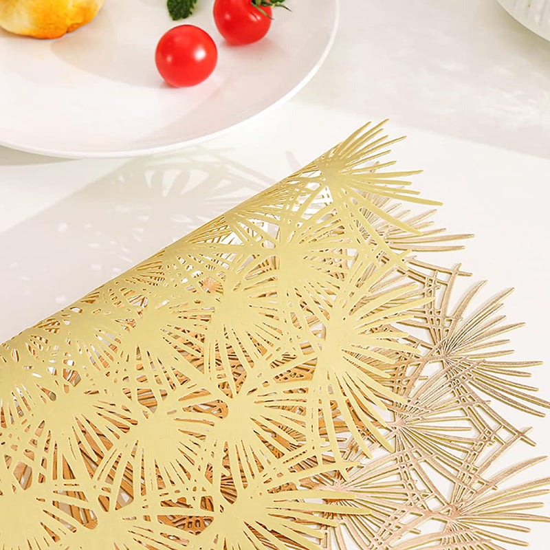 [Australia - AusPower] - Round Gold Placemats Set of 6- Elegant Tablemats-Dandelion Flower Shape Placemats Vinyl Place Mats for Kitchen Dining Table Holiday Wedding Decorative 