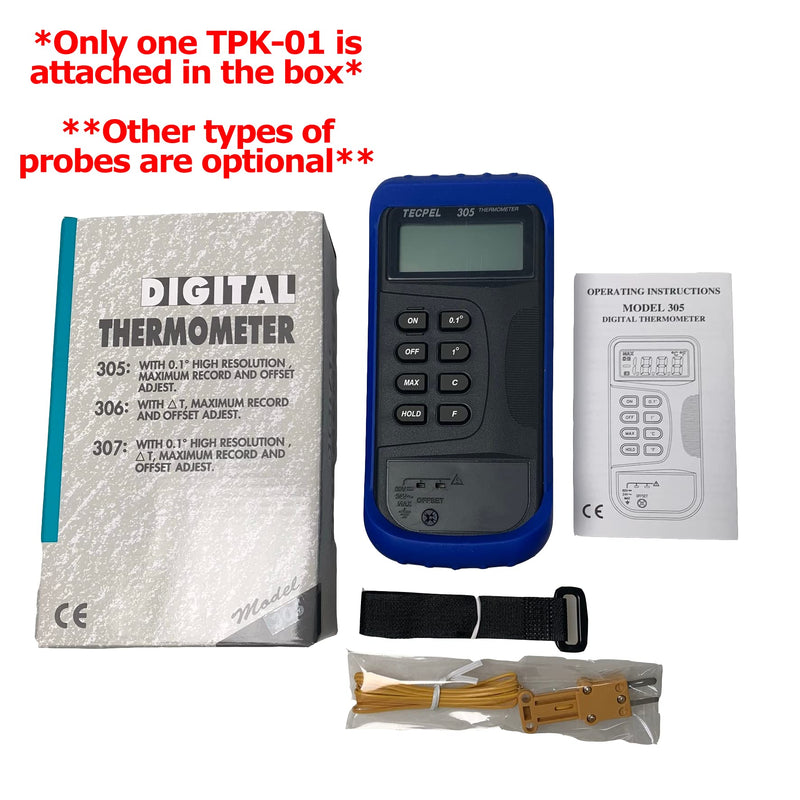 [Australia - AusPower] - TECPEL DTM-305 Digital Single Input Thermocouple Thermometer with Type k thermocouple Probe (TPK-01) 