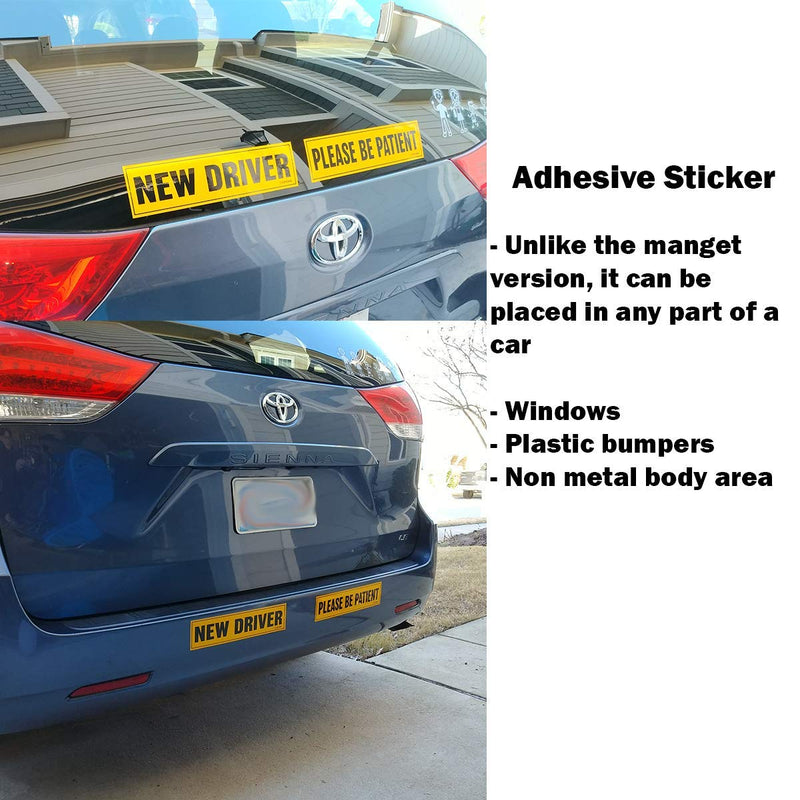 [Australia - AusPower] - TOTOMO New Driver Sticker for Car – Large 12x3 Adhesive Reflective Vehicle Safety Sign Window Cling for Student Rookie Learner Drivers Removable Bumper Sticker Please Be Patient 2 Adhesive Sticker Set 
