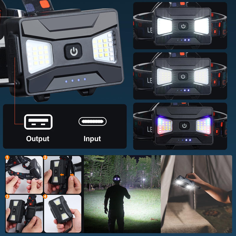 [Australia - AusPower] - Aikertec Headlamp, 100000 High Lumen Super Bright Headlamp with 3 Modes, Waterproof, 90Â°Adjustable, Headlamp Flashlight Red Light Headlight for Outdoor Camping, Running, Cycling, Climbing 