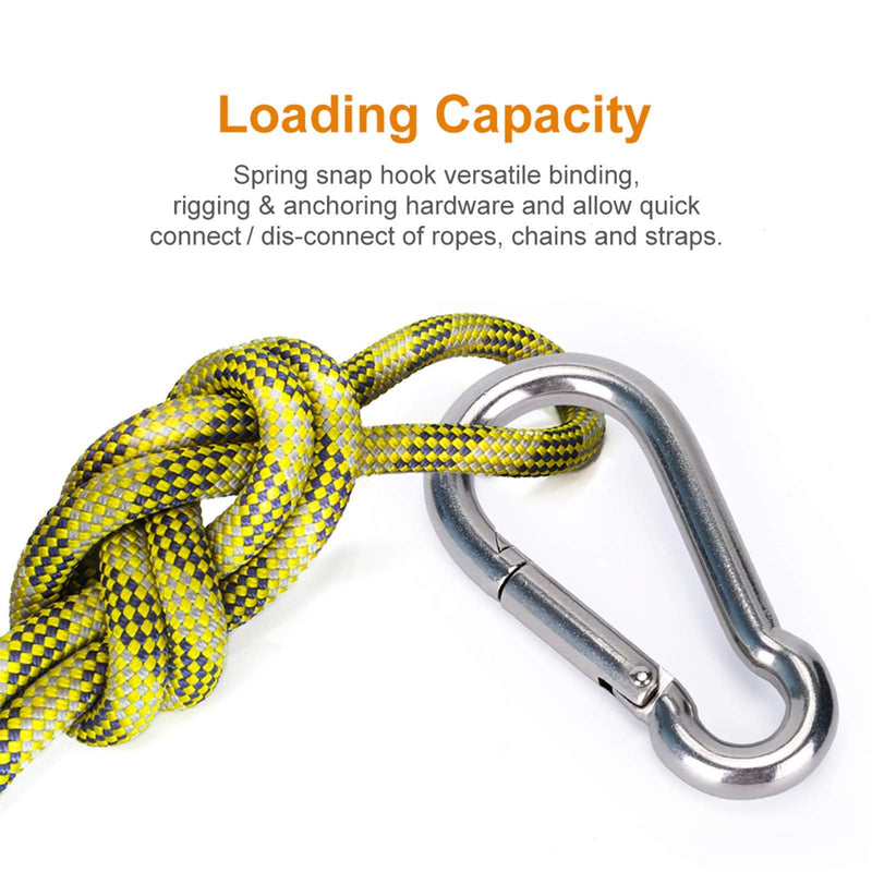 [Australia - AusPower] - 6PCS Spring Snap Hooks Carabiner- 304 Premium Stainless Steel Heavy Duty Carabiner Clips Assorted Sizes (2, 2.36, 3.15 inch) for Camping, Fishing, Hiking, Traveling, Backpack, Keychain; Silver 