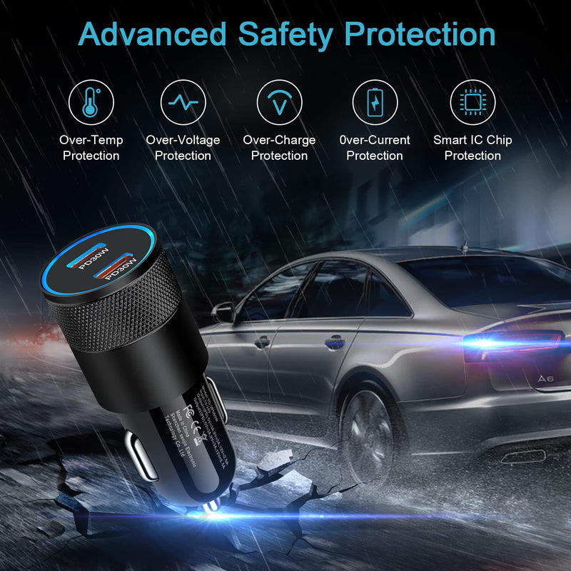 [Australia - AusPower] - USB C Car Charger Adapter, Huhuta 60W Dual PD Power Delivery Fast Mini Cigarette Lighter Car Adapter for iPhone 13 12 11 Pro Max Mini XR XS, Galaxy S21 S20 Note 20, Pixel 5 4 3a 2 XL, LG Stylo 6 5 4 
