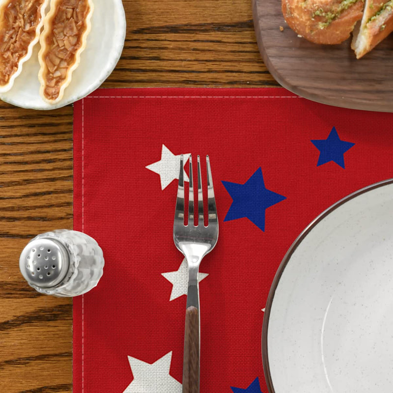 [Australia - AusPower] - Artoid Mode Red Blue Stars America 4th of July Patriotic Memorial Day Placemats for Dining Table, 12 x 18 Inch Summer Seasonal Holiday Rustic Vintage Washable Table Mats Set of 4 