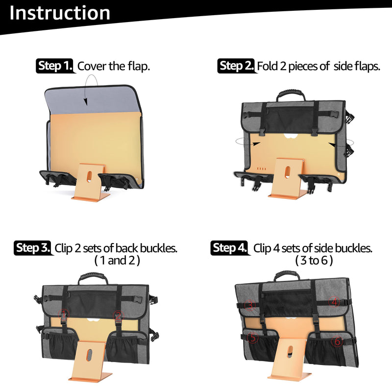 [Australia - AusPower] - CURMIO 24 Inch Monitor Carrying Case, Universal 24" Computer Monitor Bag with Rubber Handle and Pockets, Gray (Patented Design) 