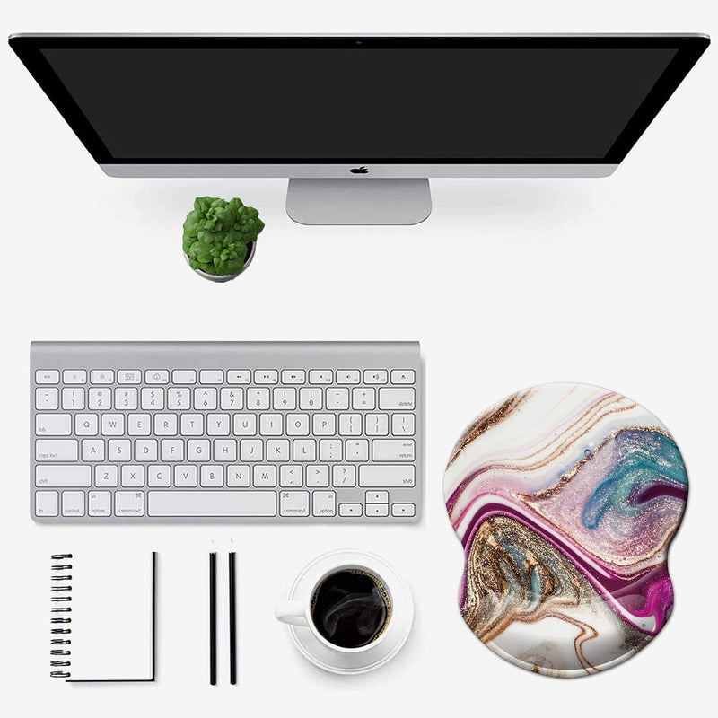 [Australia - AusPower] - Mouse Pad with Wrist Support, Non Slip Mousepad Wrist Rest for Office, Computer, Laptop & Mac- Durable & Comfortable & Lightweight Ergonomic Support Mouse Mat (Beige Purple Marble-Wrist) Beige Purple Marble-wrist 