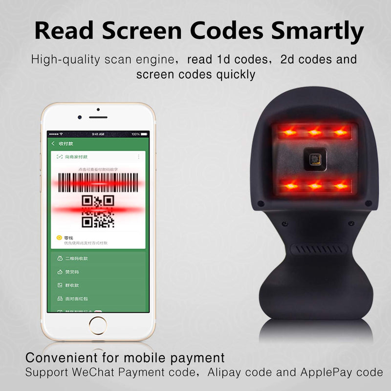 [Australia - AusPower] - Handsfree 2D 1D Barcode Scanner, Alacrity Omnidirectional Desktop Bar Code Reader with USB Cable, Capture Barcodes from Mobile Phone Screen 