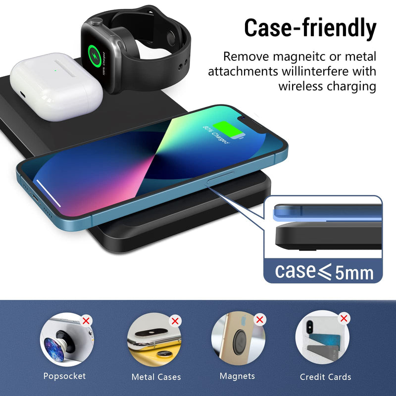 [Australia - AusPower] - Wireless Charger, Wireless Charging Station Compatible with iPhone 13/13 Pro/12/12 Pro/11/11 Pro/SE/XS Max/XR/X/8,iWatch se/6/5/4/3/2, AirPods 2/ Pro 