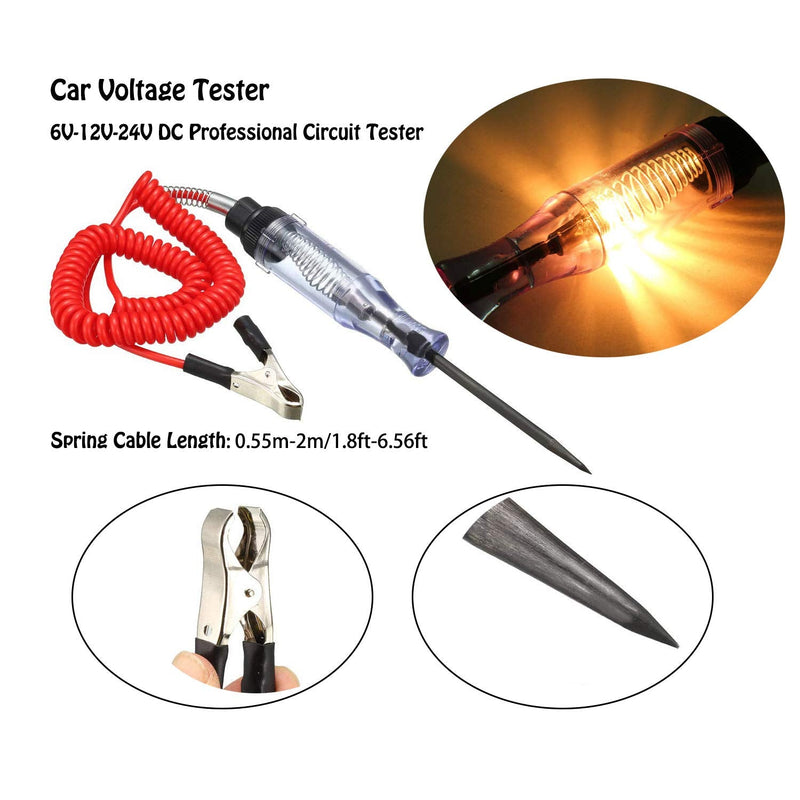 [Australia - AusPower] - 6V-12V-24V DC Car Circuit Tester Light, TuNan Professional Auto Voltage Continuity Test, Automotive Electrical Volt Test Light/Long Probe for Wire/Fuse/Socket and More - Red 