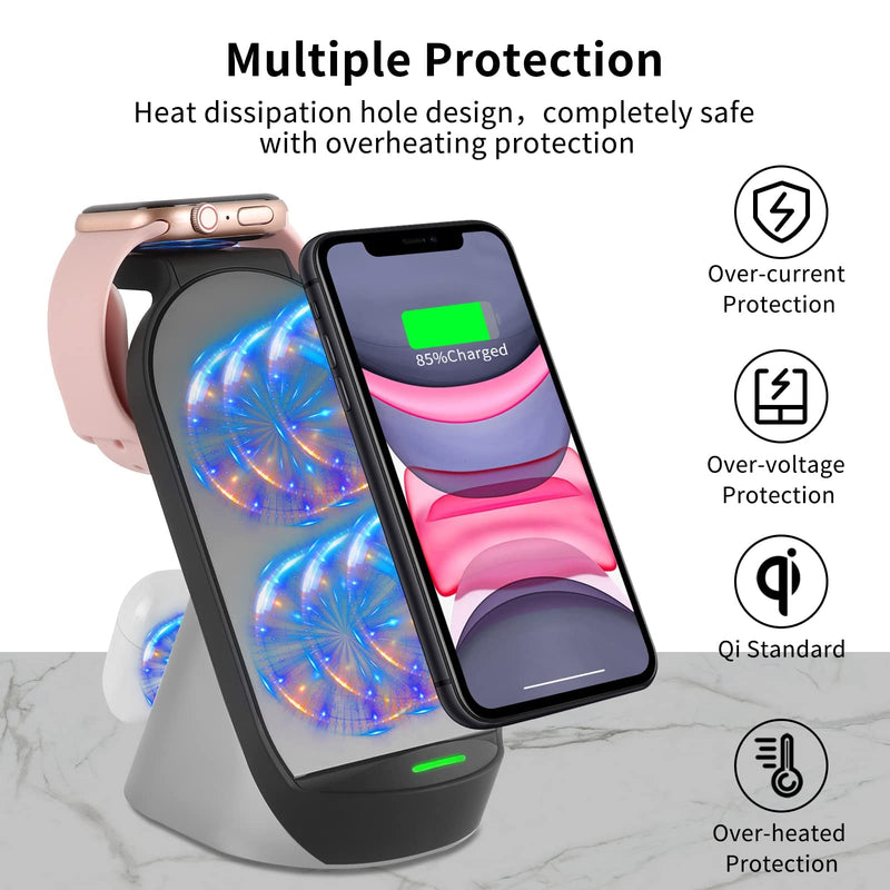 [Australia - AusPower] - Wireless Charger, 3 in 1 Wireless Charging Station, Compatible with iPhone 13/12/11/Pro/Pro Max/X/XS/8, Fit for AirPods Pro, and Apple Watch SE 6/5/4/3 Black 