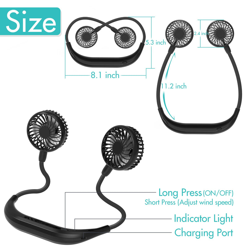 [Australia - AusPower] - Portable Neck Fan, 2600mAh Battery Operated Ultra Quiet Hands Free USB Fan with Strong Wind, 360° Adjustable High Flexibility Wearable Personal Fan for Home Office Outdoor Travel (Dark Blue) Black 