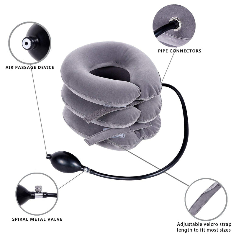 [Australia - AusPower] - RUNZI Cervical Neck Traction Device Inflatable Neck Stretcher, Easy to Use for Chronic Neck and Shoulder Pain Relief Traction Spine Alignment, Neck Cervical Brace Grey 
