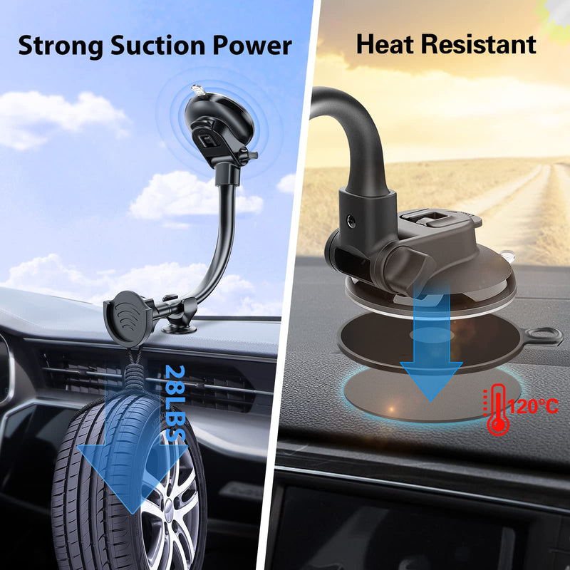 [Australia - AusPower] - Suction Cup Phone Mount for Socket User, pop-tech Dashboard Car Phone Holder Cradle for Collapsible Grip with 7.5 Inch Long Arm Gooseneck & Anti-Shake Stabilizer Compatible with iPhone Samsung Galaxy 