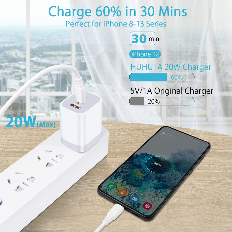 [Australia - AusPower] - USB C Fast Charger, 2Pack 20W Dual Port Wall Charger Adapter with PD Type C Block & QC 3.0 Fast USB Charger Plug Box for iPhone 13 12 11 Pro Max Mini XS XR X SE 2020, Pad Pro, Samsung Galaxy S21 S20 
