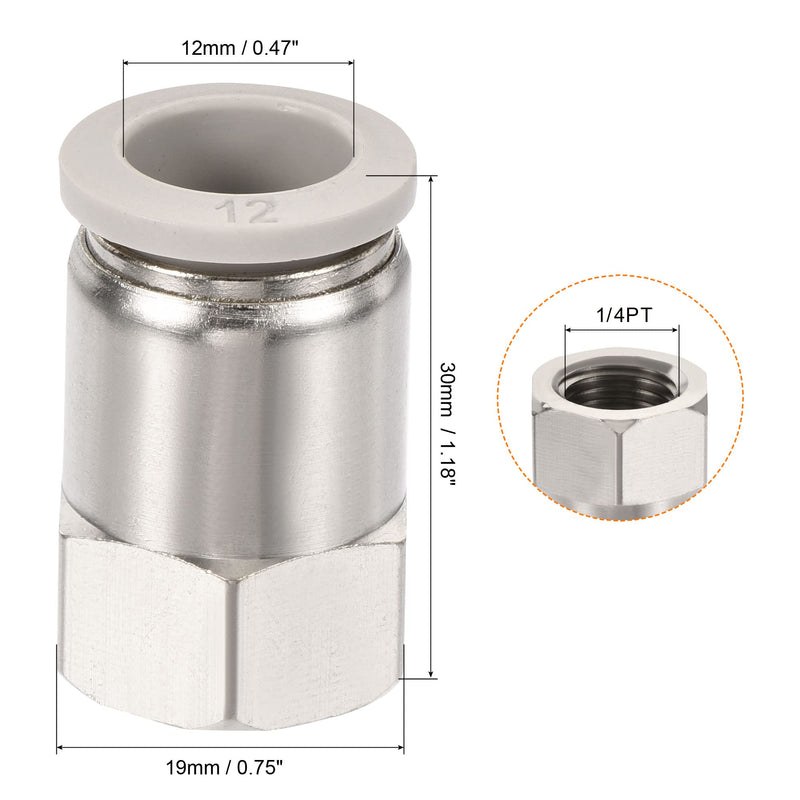 [Australia - AusPower] - MECCANIXITY Push to Connect Fittings 1/4PT Female Thread Fit 12mm Tube OD Nickel-Plated Copper Straight Union Fitting, Pack of 2 