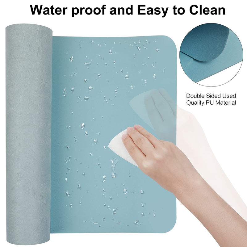 [Australia - AusPower] - Leather Desk Mat,Desk Pad,Desktop mat,Waterproof Desk Mat for Desktop, Desk Mat for Keyboard and Mouse,Leather Mouse Pad Protector for Office and Home,30"x 14" Leather-light Blue 