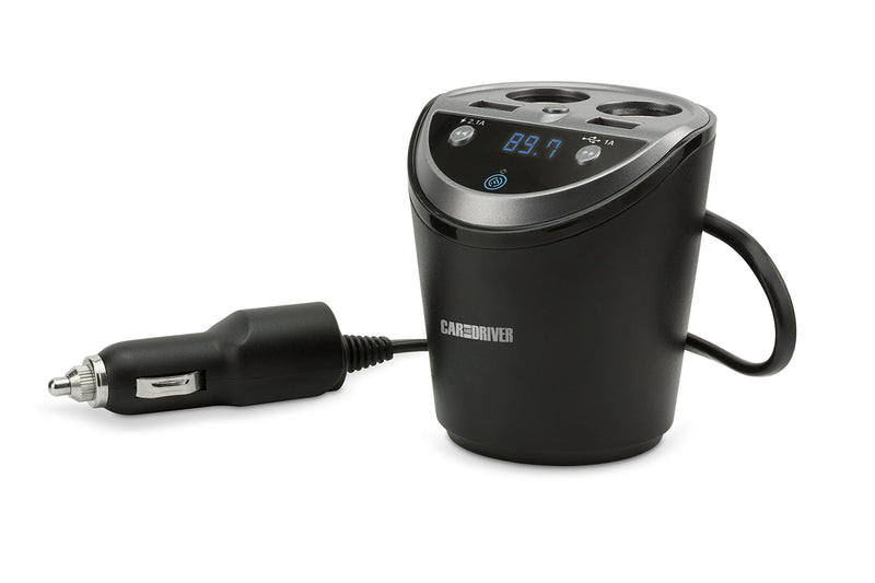 [Australia - AusPower] - CAR AND DRIVER Bluetooth FM Transmitter Cup Holder for Car with Built-in Dual USB Fast Charging Ports & Dual Cigarette Lighter 12V Power Sockets. Audio Adapter Receiver Wireless. Handsfree Car Kit 