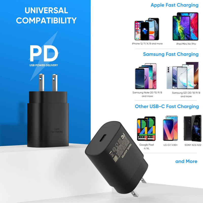 [Australia - AusPower] - USB C Wall Charger, 25W PD Fast Charger Block Compatible with Samsung Galaxy S21/S21+/S21 Ultra, Note10 Plus/Note 20 /S20/S20+/S20 Ultra,2 Pack Charging Adapter + 2 Pack 5ft Type C USB Cable 