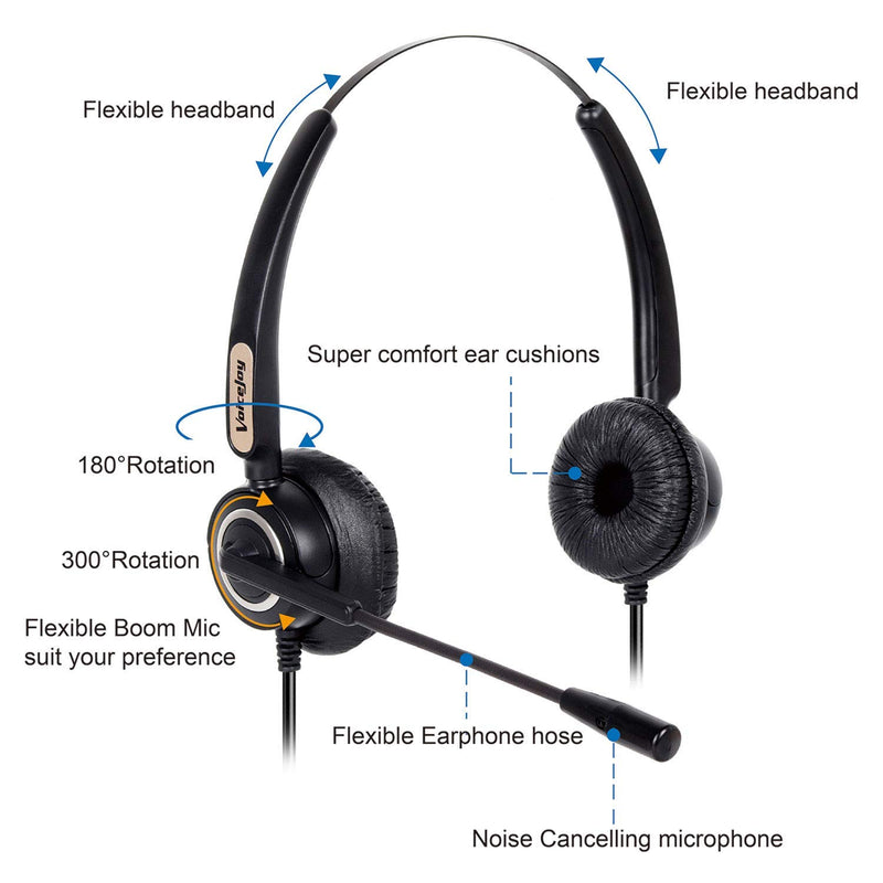 [Australia - AusPower] - Additional 2 pcs Ear Pads + Adjustable Volume + Mute Switch+Binaural Headset RJ9 Headset with Noise Canceling Microphone ONLY for Cisco 7942 7971 7960 89XX etc Office IP Phones 