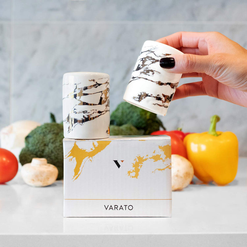 [Australia - AusPower] - Varato Design Gold Ceramic Salt and Pepper Shakers with Lids - Modern Salt and Pepper Shaker Set Gold Marble 