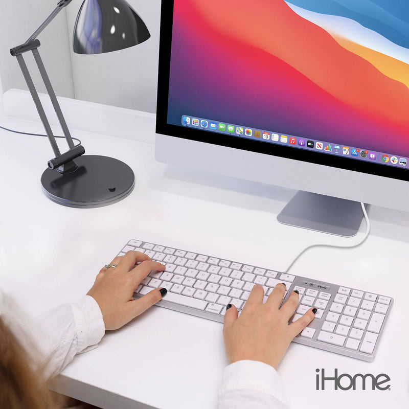 [Australia - AusPower] - iHome Full Size Wired Keyboard - Compatible with Apple iOS or Windows - Sleek Mac and iMac Style Design - Desktop PC or Laptop Wired (2020 Version - New) 