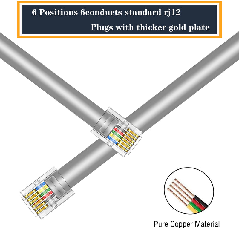 [Australia - AusPower] - LanSenSu RJ12 Cable Phone Cord RJ12 6P6C Male to Male Straight Wired for Both Data and Voice Use Silver - 10Feet 2Pack 