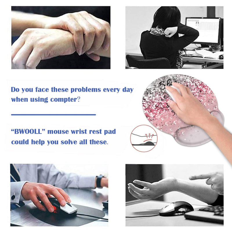 [Australia - AusPower] - Ergonomic Mouse Pad Wrist Support and Coasters Set, Cute Wrist Rest Pad with Non-Slip PU Base for Home Office Working Studying Easy Typing & Pain Relief, Pink Glitter Quote Bible Verse Proverbs 31:25 Bw-wrist Pad-27 