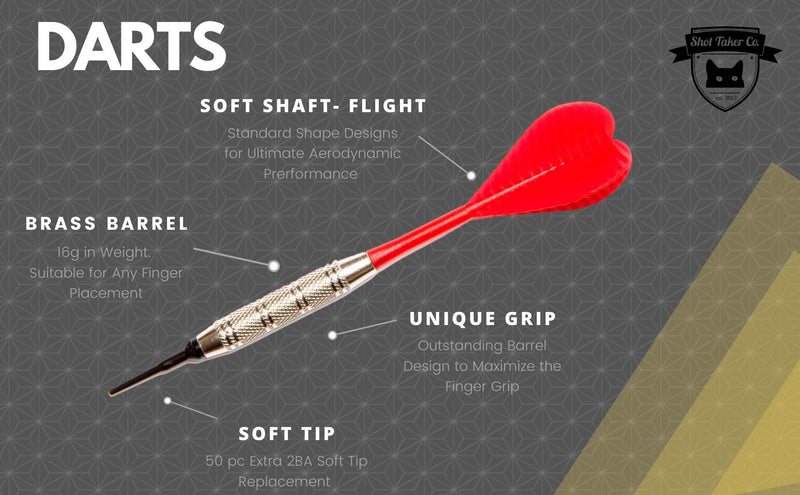 [Australia - AusPower] - SHOT TAKER CO. EST. 2017 Soft Tip Darts Set |12 pc Bar Darts | 50 Extra Black 2BA Tips | 3 of Each Color| Fun Darts for 4 Players on Electronic/Plastic Dartboard STC10406-16g-Nickel Silver Barrel 