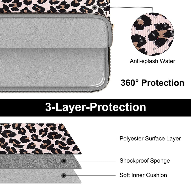 [Australia - AusPower] - ARVOK 15 15.6 16 inch Laptop Sleeve for MacBook Pro 15 inch/MacBook Pro 16 inch Water-Resistant Laptop Case Notebook Computer/Tablet Pouch Cover for HP/Dell/Lenovo/Asus/Acer/Samsung with Extra Bag 15-15.6 inch Pink Leopard Print 