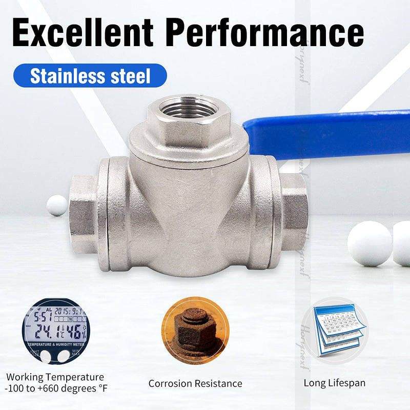 [Australia - AusPower] - Horiznext NPT 1/2 threaded stainless steel 3 way T port with mounting pad ball valve, vinyl handle control pvc pex tubing gas fuel oil water propane fluid flow.(1 pc) NPT1/2 T-port 