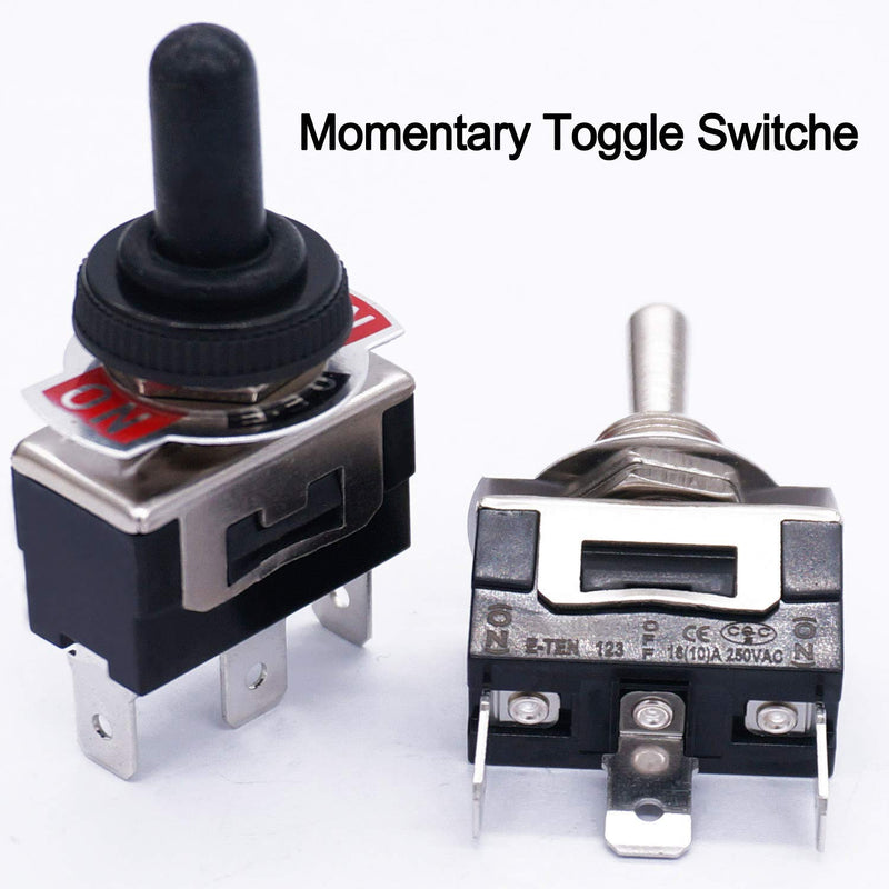 [Australia - AusPower] - TWTADE 3Pcs Momentary Toggle Switch 3 Pins 3 Position (ON)/Off/(ON) SPDT Heavy Duty Rocker Toggle Switch 16A 250VAC Spade Terminal Metal Switch with Waterproof Boot Cap+6.3mm Wires TEN-123MZX-B123 Bilateral reset 