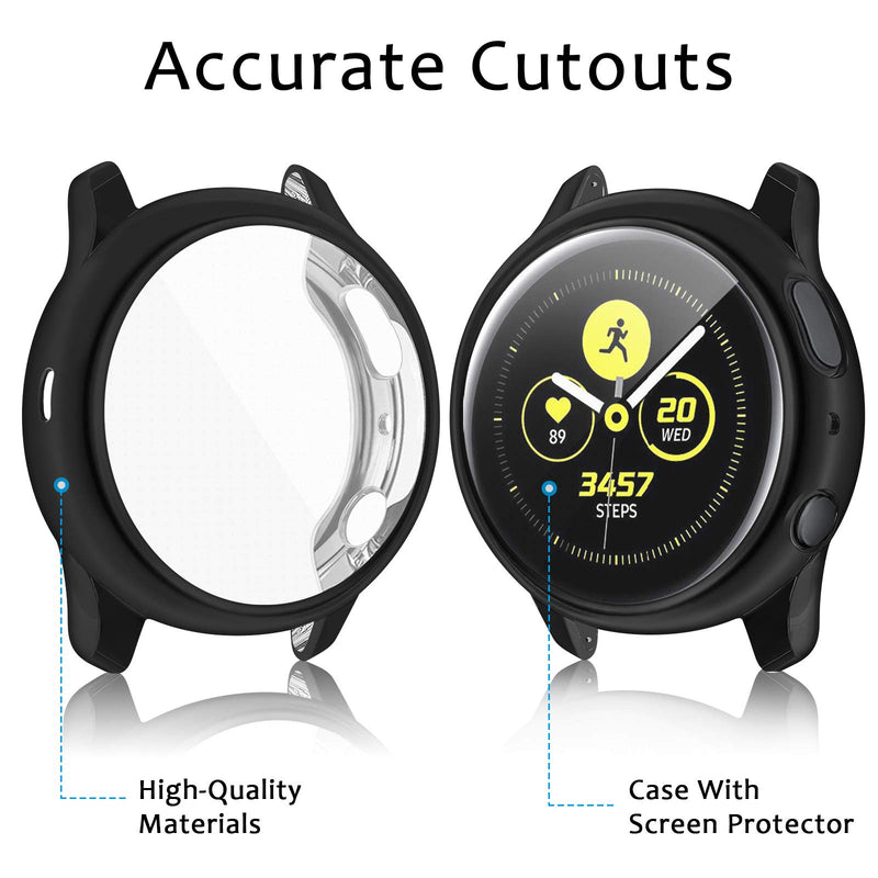 [Australia - AusPower] - [4 Pack] Amzpas Compatible with Samsung Galaxy Watch Active 2 Screen Protector Case 44mm, Soft TPU Full Around Cover for Samsung Galaxy Active 2 Smartwatch (Black, Black, Clear, Clear, 44mm) Black-Clear-Black-Clear 