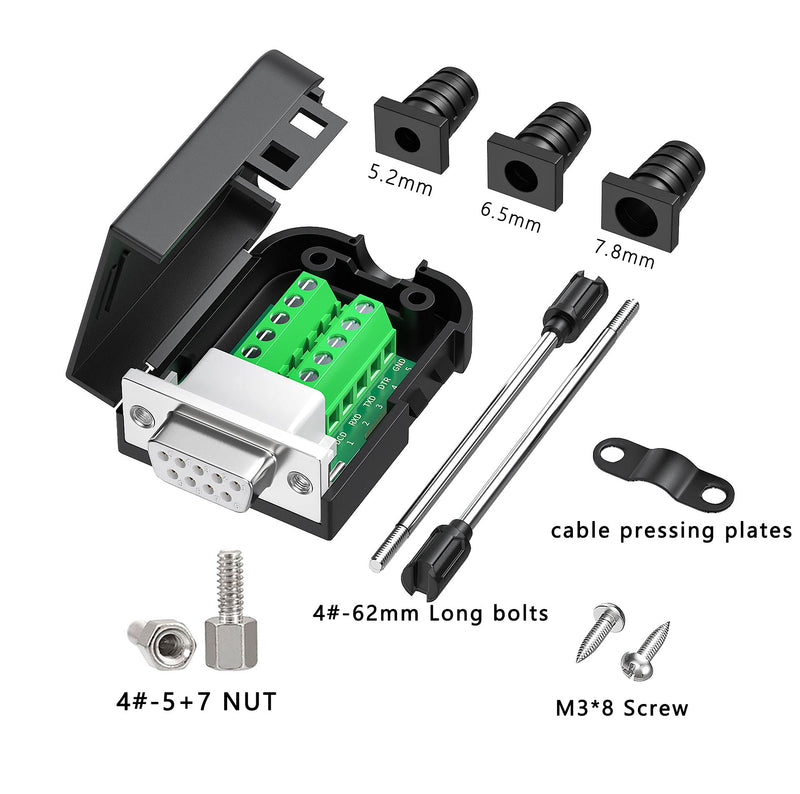 [Australia - AusPower] - DB9 Female Connector Solderless Adapter D-Sub 9 PIN Serial Adapter applies DIY RS232 RS485 Cable Adapters ( 1PCS Female) Female gold plat PIN+Bolts and Nuts 