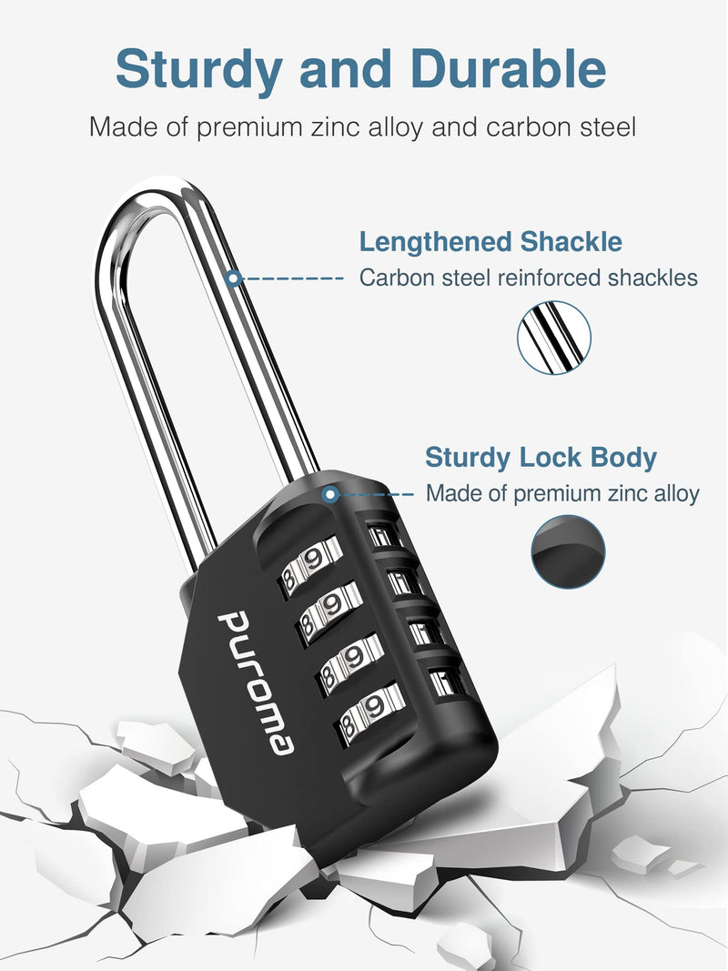 [Australia - AusPower] - Puroma 2 Pack 2.6 Inch Long Shackle Combination Lock 4 Digit Outdoor Waterproof Padlock for School Gym Locker, Sports Locker, Fence, Gate, Toolbox, Case, Hasp Storage (Black) Black 