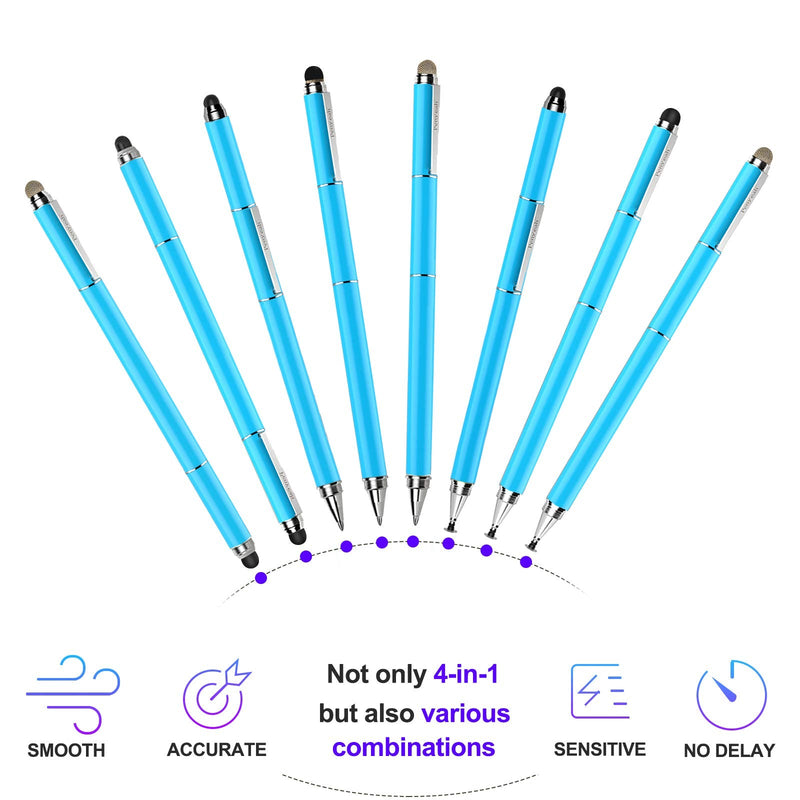 [Australia - AusPower] - Stylus Pen for iPad - Penyeah [4-in-1] High Sensitivity and Precision Touch Screen Stylus Disc Tip,Black Rubber Tip & Mesh Fiber Tip Universal for All Capacitive Touch Screen Device - Light Blue 