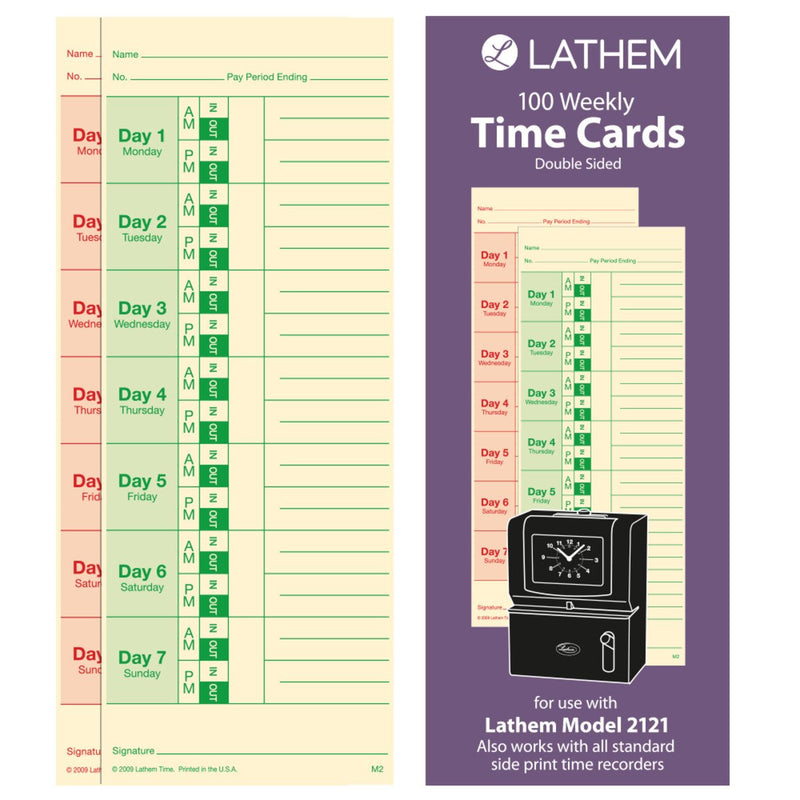 [Australia - AusPower] - Lathem Time Cards, Weekly, 2-Sided, 3 3/8" x 9", Box of 100 