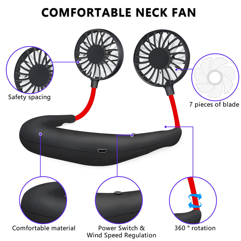 [Australia - AusPower] - Neck Fan Portable Personal Hand Free Mini Lazy person USB Neck Fan 360 Degree Rotation Cooling Handheld Wearable Suitable Fan for Office Household Travel Room Outdoor Sports (Black) Black 