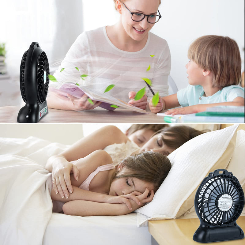 [Australia - AusPower] - Mini Portable Battery Operated Desk Fan with Flashlight, 3 Speeds Adjustable-2200mAh Battery Rechargeable Small Desk Fan for Home Office Bedroom Outdoor Backpacking Camping, 4.5 Inch, Black 