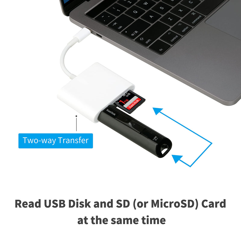 [Australia - AusPower] - USB C to SD Card Reader with USB 3.0 Thunderbolt to Micro SD TF Card Reader 3 in 1 USB-C to USB Camera Memory Card Reader Adapter for iPad Pro MacBook Pro/Air iMac M1 XPS13/15 RRSITIAU (White) 