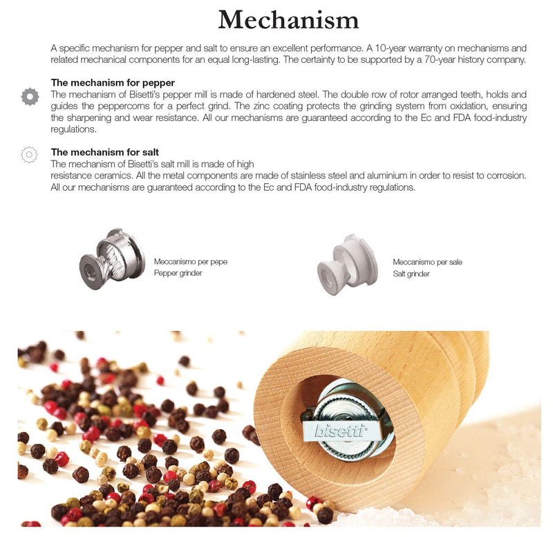 [Australia - AusPower] - Bisetti 7.5 Inch Roma Beech Wood Pepper Mill With Adjustable Carbon Steel Grinder With Natural Finish , Made in Italy 7.5" Light Finish 