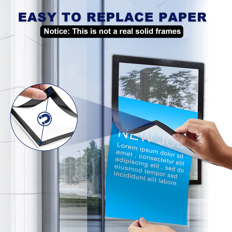 [Australia - AusPower] - Nellvita 4Pcs Magnetic Signs Holder, for 8.5" x 11" Letter, Durable PVC Magnetic Document Holder, Magnetic Picture Poster Frame, Can Self-Adhesive Wall/ Door/ Window or Magnetic for Refrigerator Black 4 Pcs 