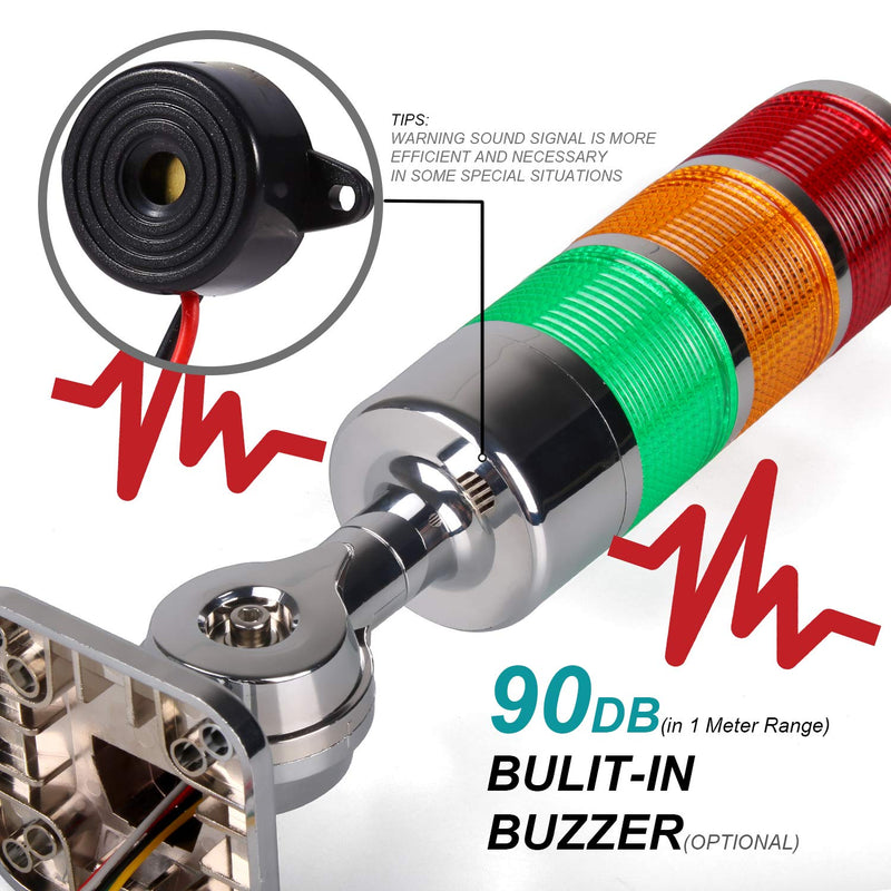 [Australia - AusPower] - 12-24V LED Stack Tower Lights, Industrial Warning Lights, Andon Lights, Column Signal Tower Indicator Lamp Beacon, Continuous/Flashing Light Switchable, 2 Level (with Buzzer) DC 12 to 24V 2-Layers/with Buzzer 