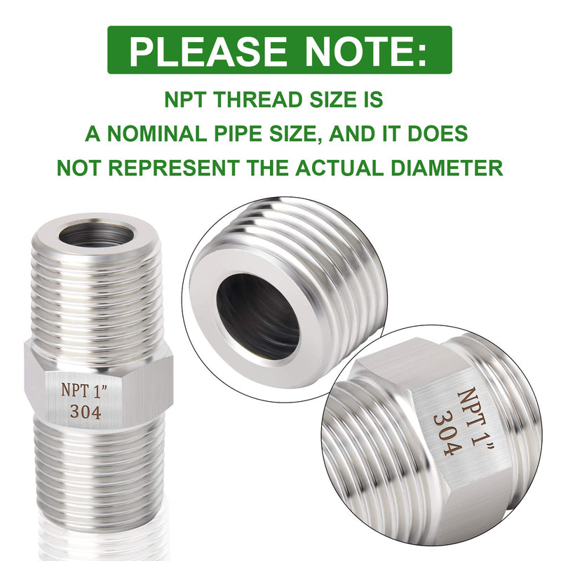 [Australia - AusPower] - TAISHER 2PCS 304 Stainless Steel Hex Nipple, Pipe Fitting 1-Inch Male Pipe x 1-Inch Male Pipe 1" NPT x 1" NPT 2 