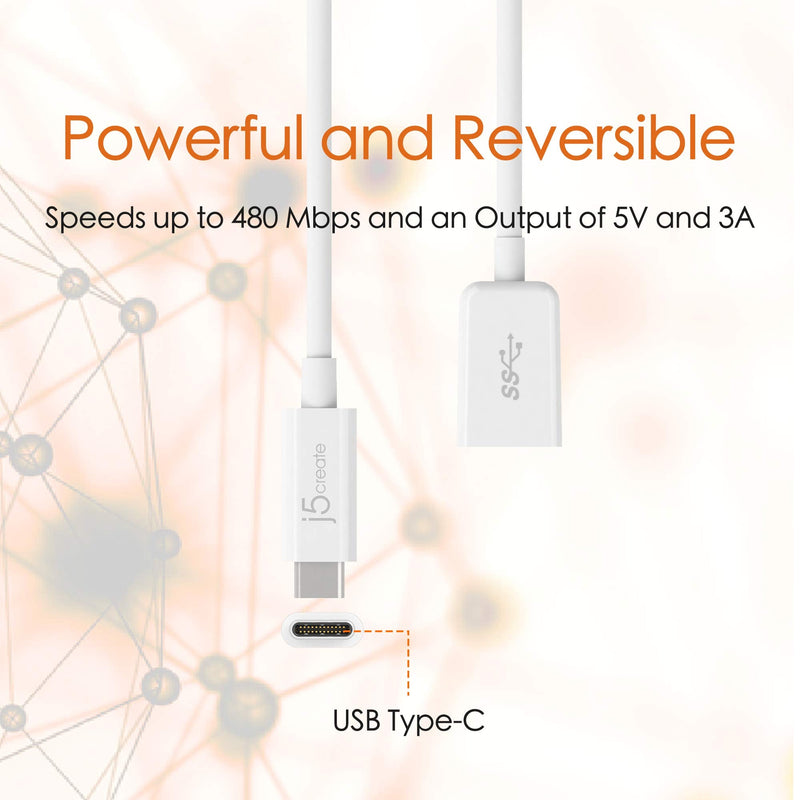 [Australia - AusPower] - j5create USB Type-C 3.1 to Type-A Adapter | Supports USB3.1 Gen1 (5 Gbps), USB 2.0 (480 Mbps) and an Output of 1.5A | Compatible with USB 3.0 and USB 2.0 Devices 