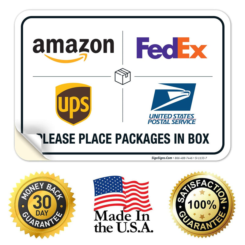 [Australia - AusPower] - Package Delivery Sign, Delivery Instructions FedEx Amazon Ups USPS Sign, 10x7 Inches, 4 Mil Vinyl Decal Stickers Weather Resistant UV Protected, Made in USA by Sigo Signs 