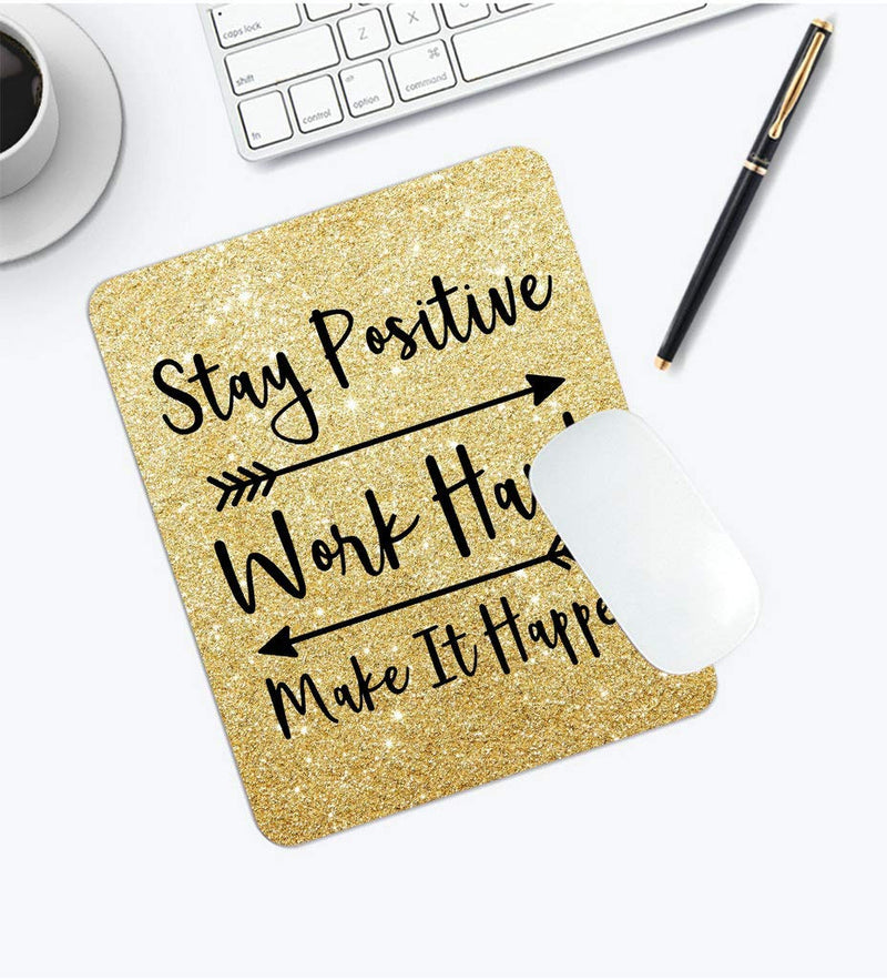 [Australia - AusPower] - Amcove Gaming Mouse Pad Custom, Stay Positive Work Hard and Make It Happen Inspirational Quotes Mouse pad Art Gold Glitter Black Quote 