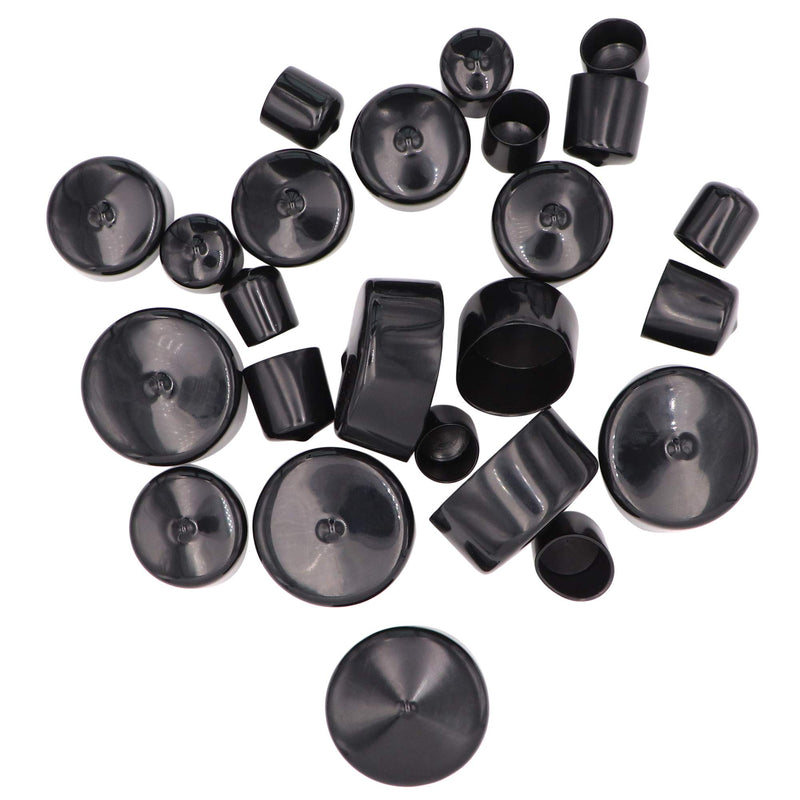 [Australia - AusPower] - 24pcs Black Pipe Post Bolt Screw Rubber Thread Protector Cover Vinyl Tube End Caps,Assorted 3/4-inch to 2-inch-4 Sizes 