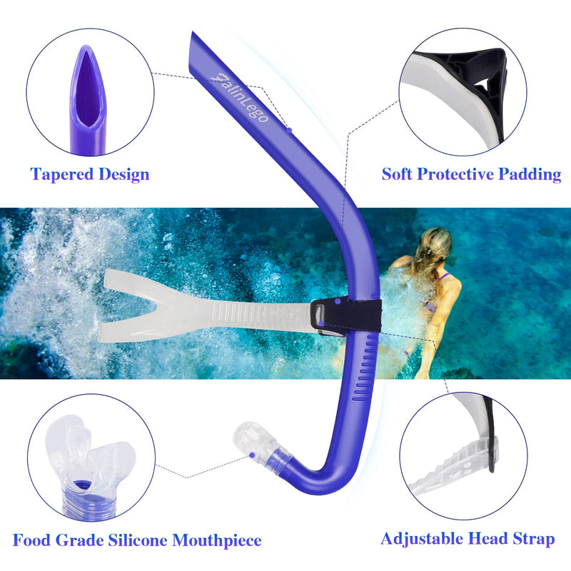 [Australia - AusPower] - FalinLego Swim Snorkel for Lap Swimming, Swim Training Snorkel Front Mounted Training Gear with Comfortable Head Pads and Food-Grade Silicone Mouthpiece for Pool Open Water, Blue, Adult 
