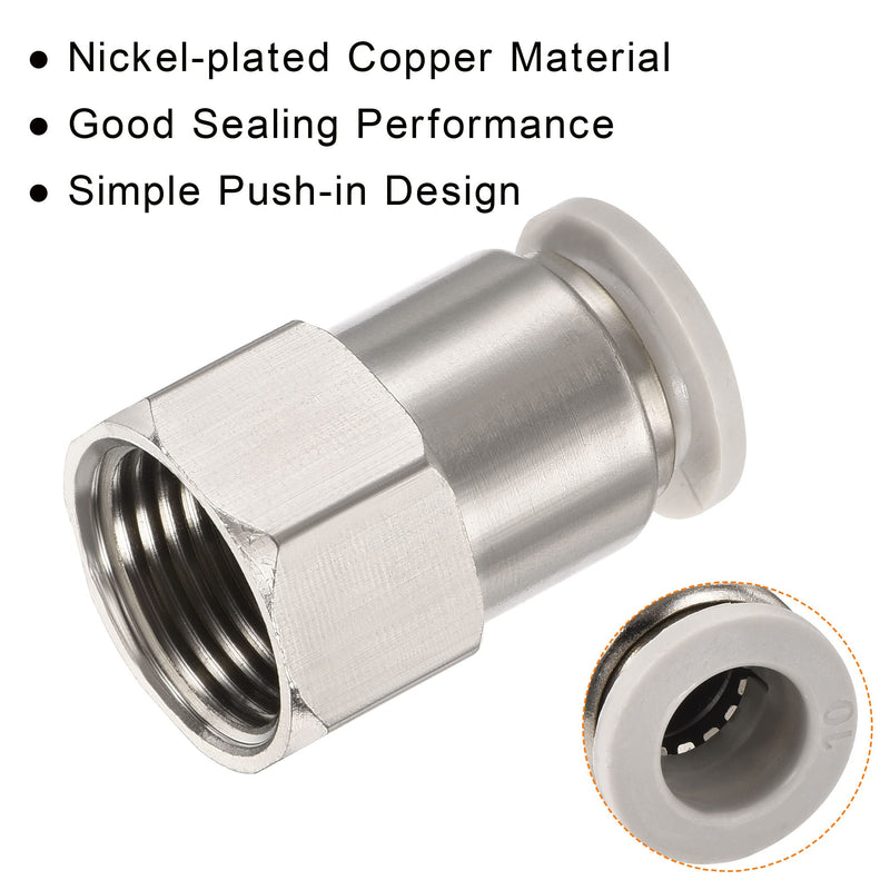 [Australia - AusPower] - MECCANIXITY Push to Connect Fittings 3/8PT Female Thread Fit 10mm Tube OD Nickel-Plated Copper Straight Union Fitting, Pack of 4 