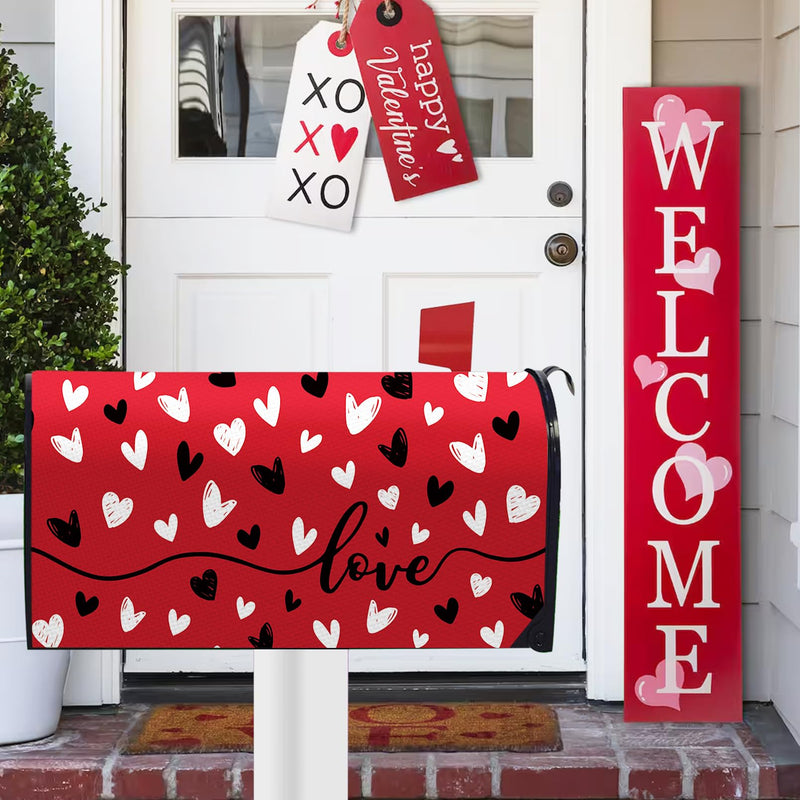 [Australia - AusPower] - FBCOO Valentine's Day Red Mailbox Cover Magnetic Standard Size 21"x19", Black White Love Heart Decorative Post Letter Box Wrap Decor, Anniversary Wedding Holiday Garden Yard Outdoor Decoration Black and White Hearts 